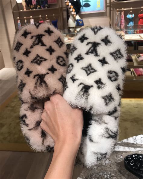 louis vuitton pink mink fur slippers|louis vuitton open toe slippers.